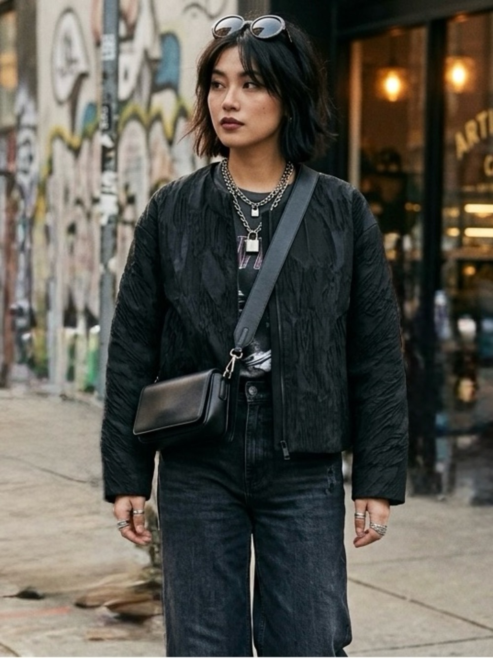 𝙲𝙾𝚂 Light weigh textured bomber jacket in Black Size 4